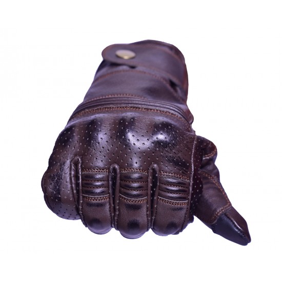Vintage Men's Premium Waxed Leather Perforated Motorcycle Gloves CTC Approved 