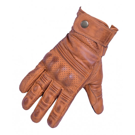 Vintage Men's Premium Waxed Brown Leather Perforated Motorcycle Gloves CTC Approved 