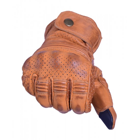Vintage Men's Premium Waxed Brown Leather Perforated Motorcycle Gloves CTC Approved 
