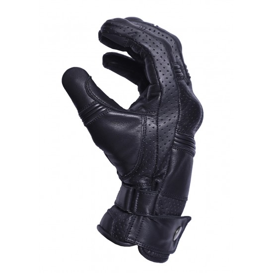 Vintage Men's Premium Waxed Black Leather Perforated Motorcycle Gloves CE CTC Approved