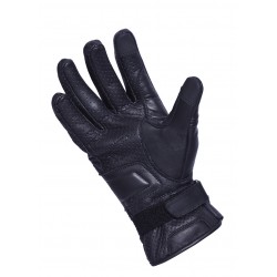 Vintage Men's Premium Waxed Black Leather Perforated Motorcycle Gloves CE CTC Approved