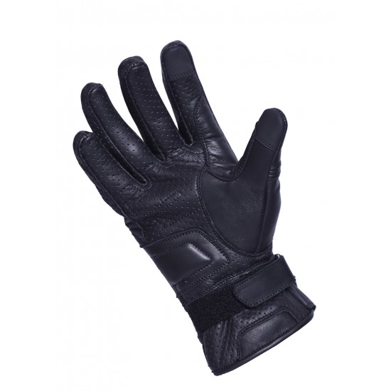 Vintage Men's Premium Waxed Black Leather Perforated Motorcycle Gloves CE CTC Approved