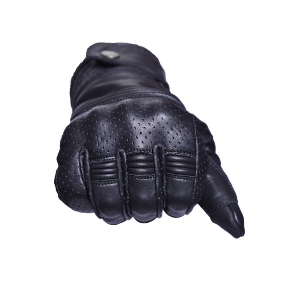Vintage Men's Premium Waxed Black Leather Perforated Motorcycle Gloves CE CTC Approved